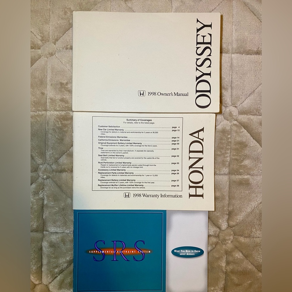 1998 Honda Odyssey owners manual. Original manual in excellent condition.